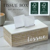 Stijlvolle tissuebox - MDF hout - Wit/bruin - Rechthoek - 25 x 14,5 x 9,5 cm