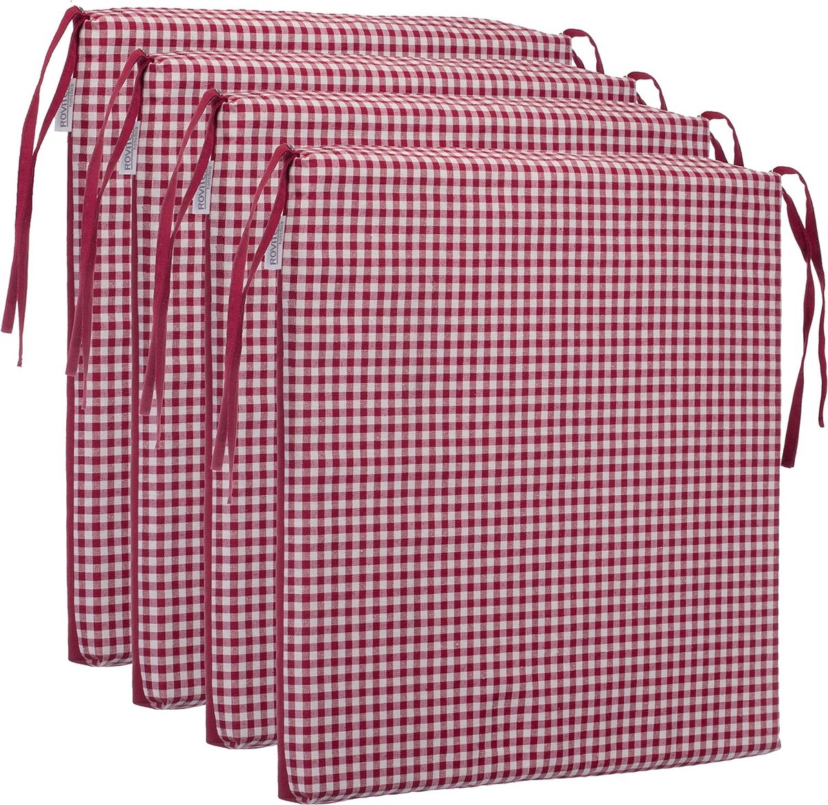 Zitkussen stoelkussen geruit kussen zitkussen - 40 x 40 cm (4-pack, rood)