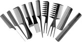Haarkam | Zwarte Glans Collectie - Haarstyling en Verzorging | Toupeerkam | Grove & Fijne Tanden | Professionele Set van 10 Kammen