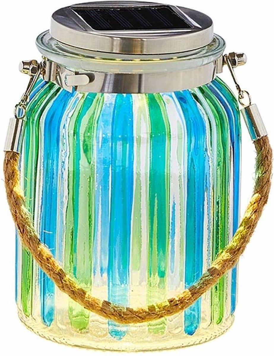 Solar windlicht in glas - Blauw en Groen