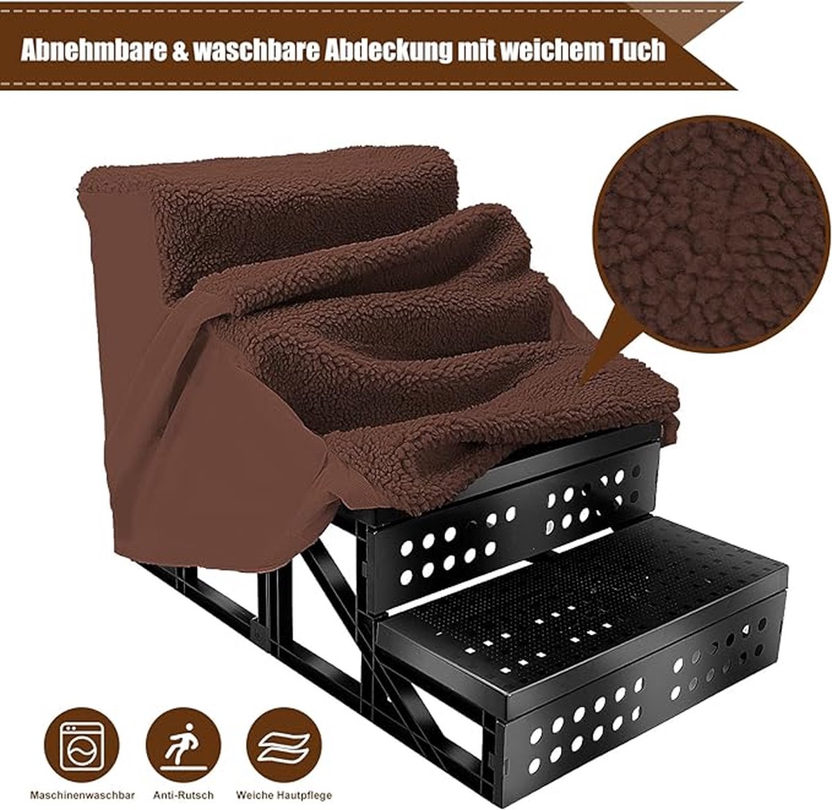 hondentrap voor bed, bank, schuim met hoge dichtheid, wasbaar, huisdiertrap voor honden en katten, ‎ 60 x 35 x 40 cm
