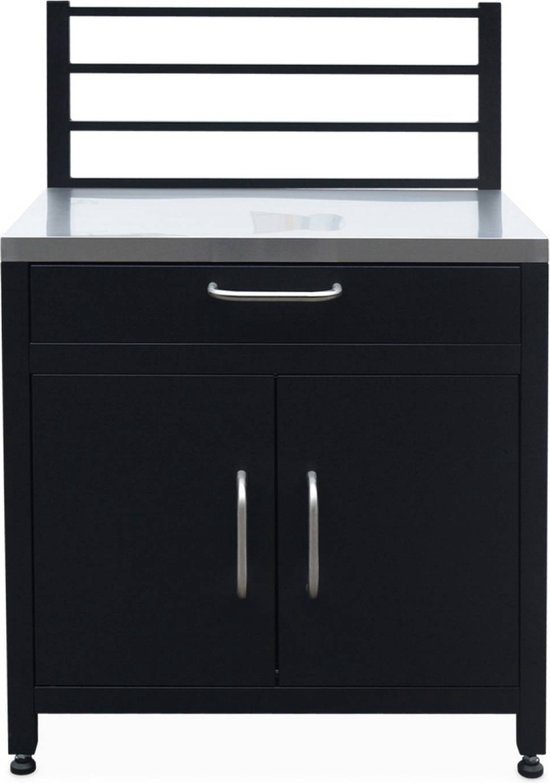 sweeek - Module stalen buitenkeuken 1 lade en 2 deuren met ophangrooster, 80 cm breed - grimaud van Sweeek — afbeelding 3