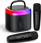 QProductz Karaoke Set voor Volwassenen - Karaoke Set Bluetooth- Karaoke Set met 2 Draadloze Microfoons - Hoog Geluidskwaliteit - LED Verlichting - 4 Speakers - Zwart - Draagbaar