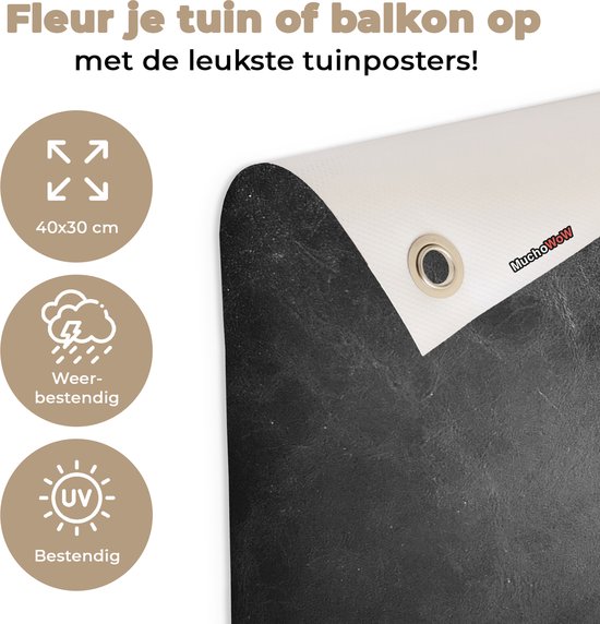 Tuinposter 40x30 cm - Tuindecoratie Leer - Lederlook - Industrieel - Grijs - Poster voor in de tuin - Buiten decoratie - Schutting tuinschilderij - Tuindoek muurdecoratie - Wanddecoratie balkondoek