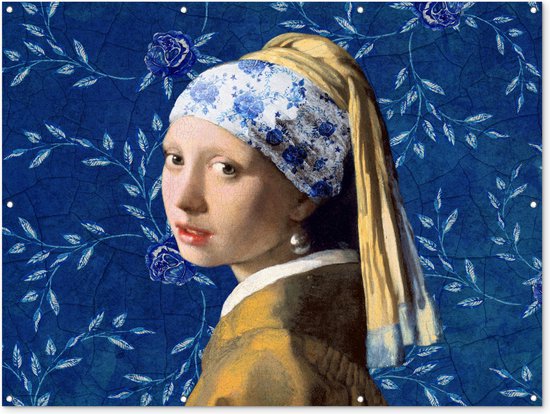 Muurdecoratie buiten Meisje met de parel - Delfts blauw - Vermeer
