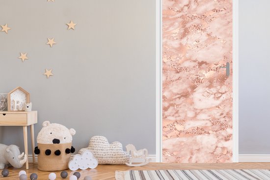 Sticker de porte Marbre - Luxe - Or rose - Rose - Glitter - Aspect marbre - 95x215 cm - Poster de porte