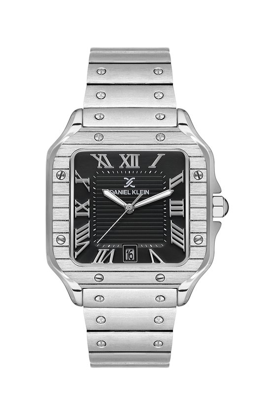 Daniel Klein DK.1.13647-2 - Horloge - Analoog - Mannen - Heren - stalen band - Metaal - Vierkant - Datumaanduiding - Romeinse Cjfers - Zilverkleurig - Zwart