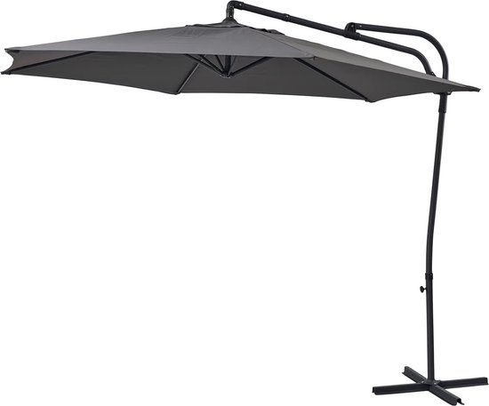 LIMITED EDITION PREMIUM LUX-XLParasol - Duurzame Zweefparasol - Ø300 cm - Donkergrijs- 360° draaibaar - Grijs - Antraciet - Hout - 3 meter doorsnede - Met voet - Zonder tegels