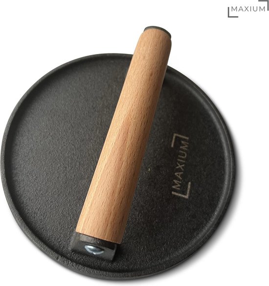 Maxium - Presse à Hamburger XL - Fonte - Extra lourde - 17,5 cm - Accessoires de vêtements pour bébé BBQ - Machine à Hamburger - Presse à Hamburger Grill - Machine à Burger Smash - Comprend une brosse BBQ avec grattoir et brosse en Siliconen