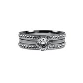 Ring Dames - Gepolijst RVS - Brede Ring met Zirkonias Steentjes - Twee-in-één-Designring