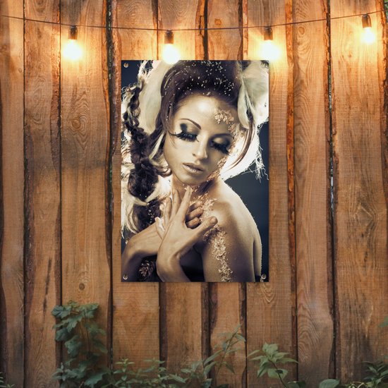 Posters de jardin extérieur Femme - Or - Cheveux - 60x90 cm - Toile de jardin - Affiche extérieure