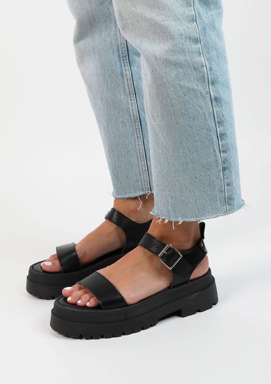 Sacha Dames Zwarte leren plateau sandalen Maat 36 bol