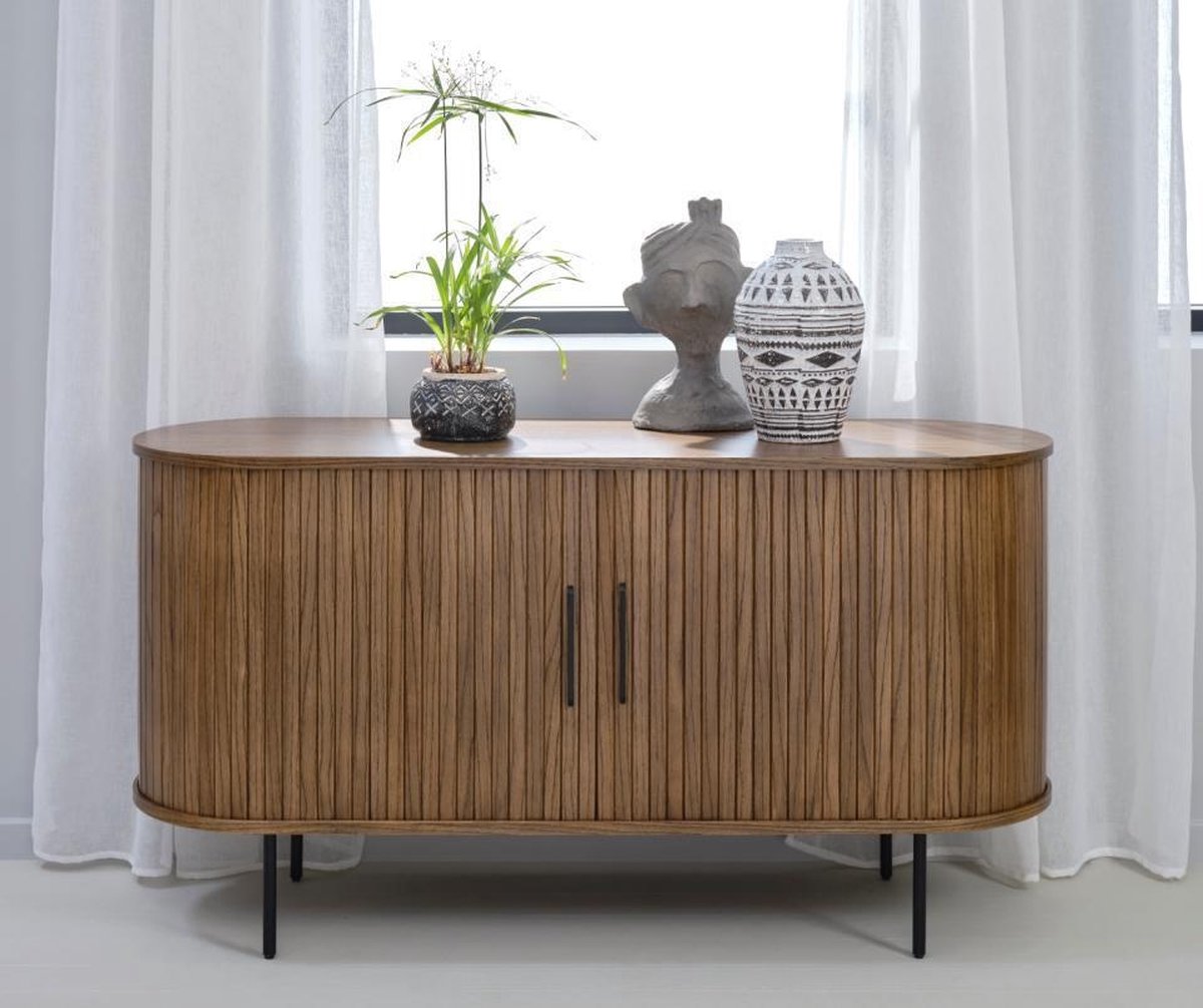 Nordic Home Alicia - Buffet met 2 deuren, afgeronde hoeken, van hout en metaal, L140cm gerookt eiken