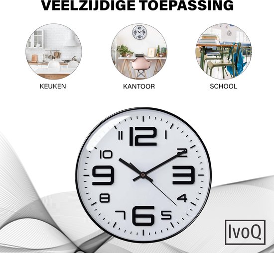 IvoQ Stijlvolle Wandklok - Modern Design - 12 inch - Wit