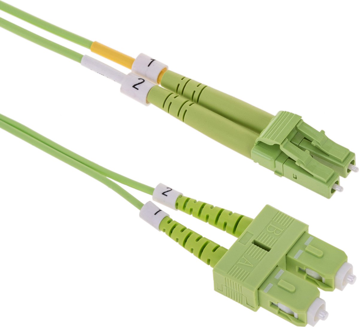 BeMatik - OM5 multimode glasvezelkabel duplex 50 µm / 125 µm LC / PC naar SC / PC 100 Gb 2 m