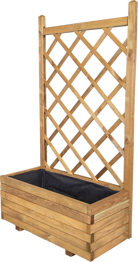 Décorations de jardin | Jardinière avec Portique d'escalade | 80x40x140cm | Bois de pin imprégné vert | Avec du tissu de carotte | Boîte à fleurs avec treillis