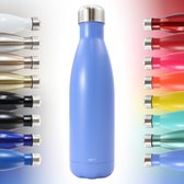 Thermosfles, Drinkfles, Waterfles - Modern & Slank Design - Thermos Fles voor de Warme en Koude Dagen - Dubbelwandig - Robuuste Thermoskan - 500ml - Lavender Blue - Mat Lichtblauw - Blauw
