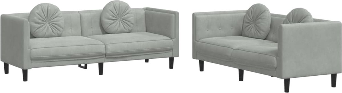 vidaXL - 2-delige - Loungeset - met - kussens - fluweel - lichtgrijs