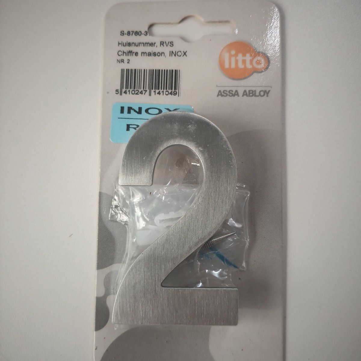 Huisnummer Nummer Inox RVS Nummer Cijfer 2 Litto Assa Abloy 74mm Onzichtbare Bevestiging