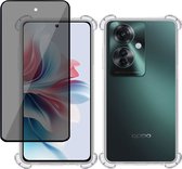 Hoesje + Privé Screenprotector geschikt voor OPPO Reno 11F – Privacy Tempered Glass - Case Transparant