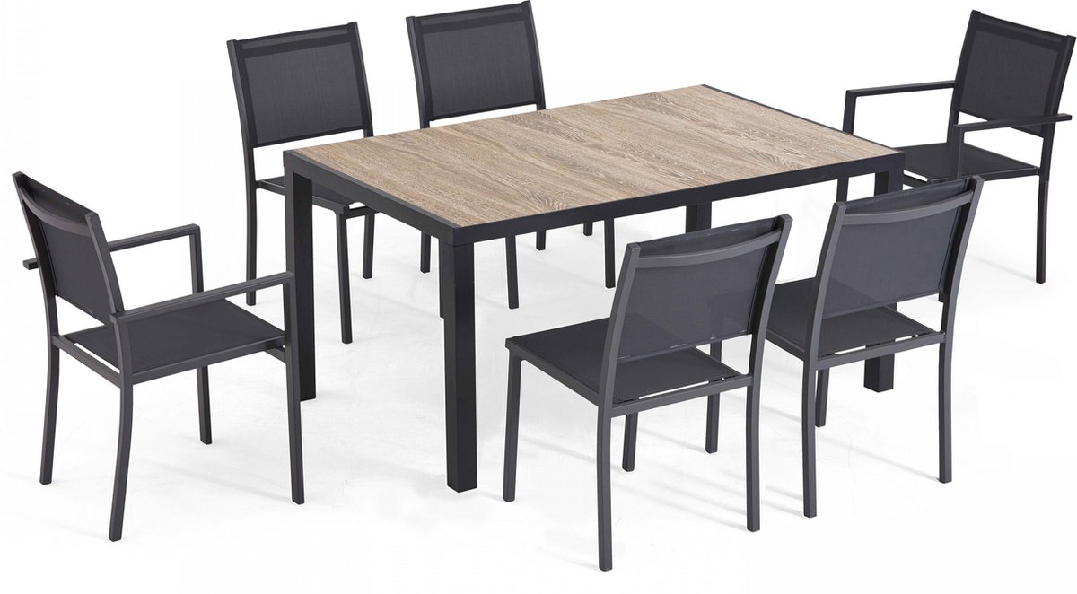 Oviala - Tuinset met tafel en 6 stoelen van en keramisch hout - Tivoli