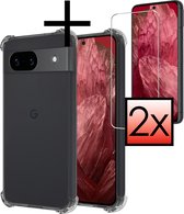 Hoes Geschikt voor Google Pixel 8a Hoesje Siliconen Cover Shock Proof Back Case Shockproof Hoes Met 2x Screenprotector - Transparant