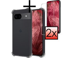 Hoesje - Met Screenprotector - 2 Stuks - Geschikt voor Google Pixel 8a - Sterk & Shockproof - Siliconen Case - Back Cover - Telefoon Hoes - Shock Proof - Transparant