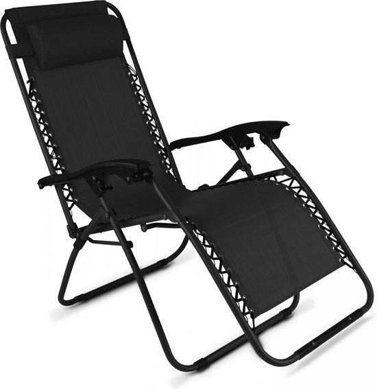 Set van 2 aluminium en zwart textilene tuinstoelen Set van 2 aluminium en zwart textilene tuinstoelen