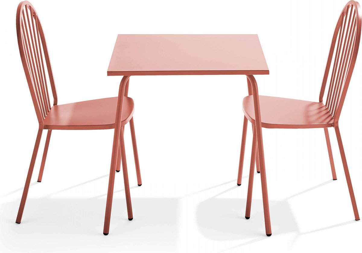 Oviala - Tuinbistrotafelset met 2 kleistoelen van staal - Palavas