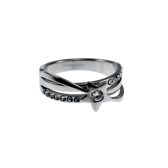 Ring Dames - Gepolijst RVS - Ring met Ster en Glimmende Zirkonia Steentjes - Brede Ring