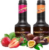 Limonade | Bubble Tea Syrup | Smoothie Basis | Cocktail Syrup | Dessert Syrup | JENI Strawberry Syrup - 600g x 1 + Passionfruit Syrup - 600g x 1