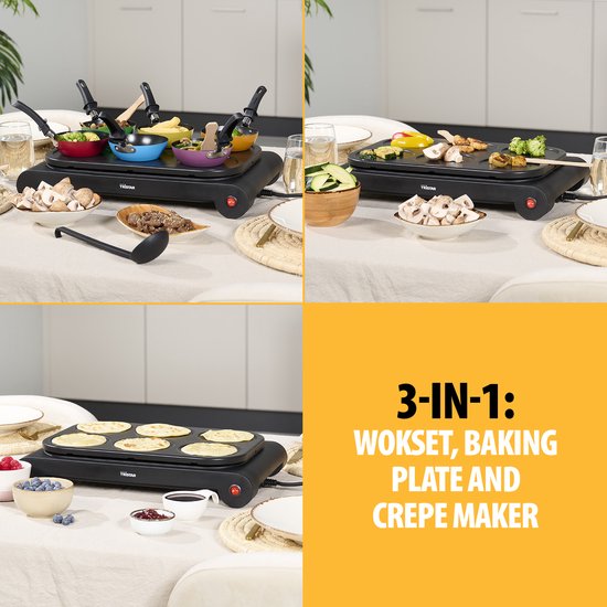 Tristar Gourmetset BP-2827 - 1000W - Wokset / Pannenkoekenmaker 6 personen - Incl 6 pannetjes, spatels - PFAS-Vrij — afbeelding 3