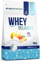 AllNutrition | Delicious | Whey protein | White chocolate peach | 700gr 23 servings | Eiwitshake | Proteïne shake | Eiwitten | Whey Proteïne | Supplement | Mix van (blended) concentraat / isolaat | Nutriworld