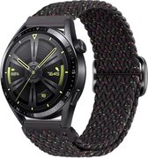 Nylon Stretch Bandje 20mm - Zwarte eenheid Horlogebandje geschikt voor Samsung Galaxy Watch 6 / 5 / Pro / 4 / 3 / Active 2 - Garmin Approach / Forerunner / Venu 2 Plus / SQ / Vivomove - Polar Ignite / Unite