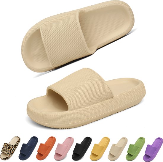 Geweo - Slippers Homme Femme - Chaussons de bain EVA unisexe - Épaissi - Léger - Super doux pour vos pieds - Semelle intérieure antidérapante et ferme - Anti-bruit - Kaki - Taille 44