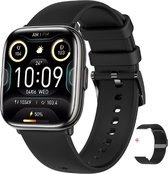 DARZ® HAJA Smartwatch - Smartwatch Dames & Heren - AMOLED HD Touchscreen - Horloge - Stappenteller - Bloeddrukmeter - Saturatiemeter - Hartslag – Zwarte siliconen band - iOS en Android - MOEDERDAG