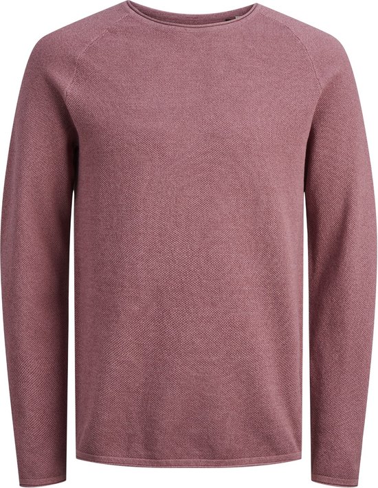 JACK & JONES Hill knit crew neck slim fit - heren pullover katoen met O-hals - roze melange - Maat: XL