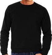 Zwarte sweater / sweatshirt trui met raglan mouwen en ronde hals voor heren - zwart - basic sweaters 2XL