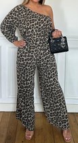 Dilena fashion jumpsuit luipaard panter print cotton off shoulder