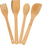 Ensemble de 4 spatules/cuillères de cuisine en bois de Bamboe avec support en métal de 11 x 18 cm