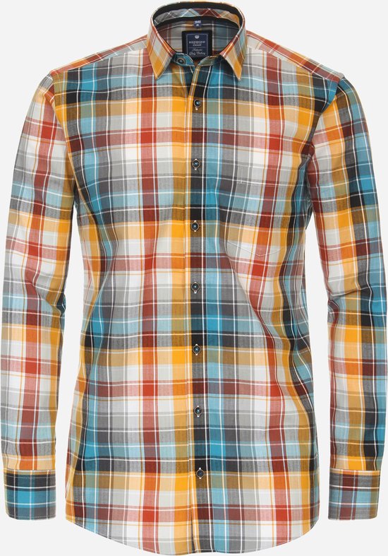 Redmond comfort fit overhemd - popeline - grijs geruit - Strijkvriendelijk - Boordmaat: