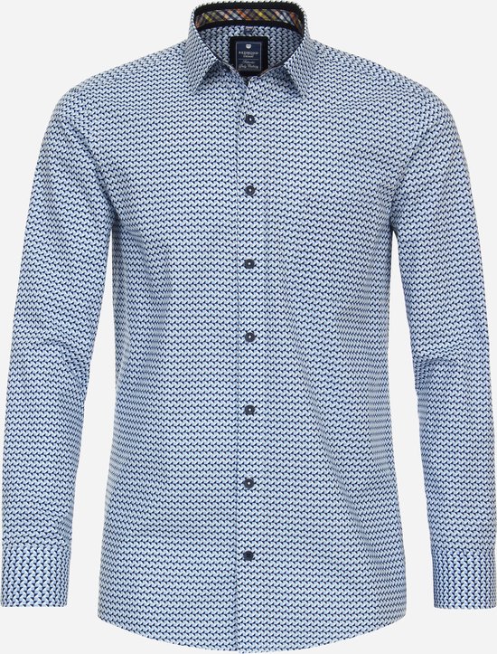 Redmond comfort fit overhemd - popeline - blauw dessin - Strijkvriendelijk - Boordmaat: 53/54