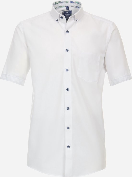 Redmond comfort fit overhemd - korte mouw - popeline - wit - Strijkvriendelijk - Boordmaat: 39/40