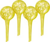 Relaxdays waterdruppelaar glas - set van 4 - 15x6cm - waterbol kamerplant - druppelsysteem - geel