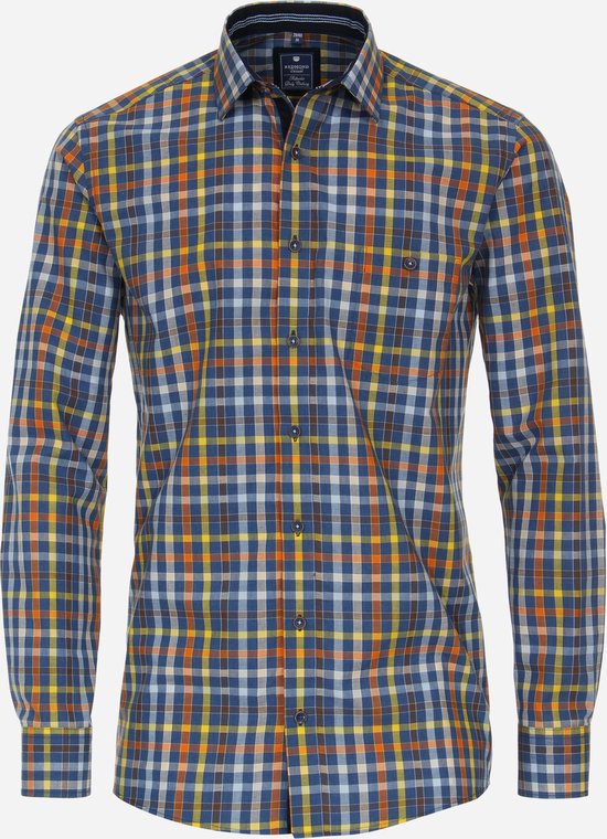 Redmond modern fit overhemd - popeline - blauw geruit - Strijkvriendelijk - Boordmaat: 41/42