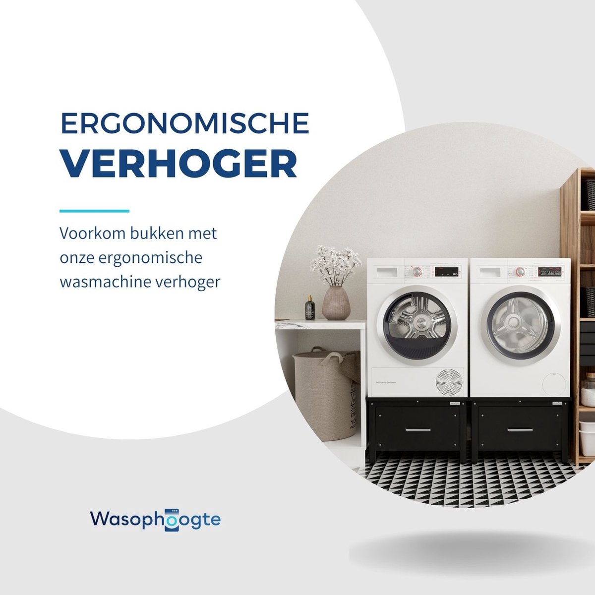 Wasophoogte® Wasmachine verhoger met lade - Wasmachine opbouwmeubel - Wasmachine sokkel - 42cm hoog - Zwart - Universeel - Dubbel - Inclusief Lekbak thumbnail 6