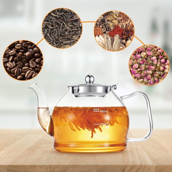 Theepot van glas met verticale strepen (pompoen) met infuser