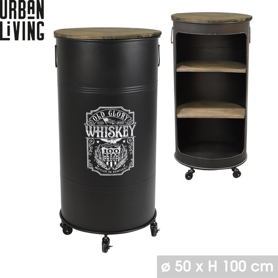 BAR À BOUTEILLES LOFT & MÉTAL AVEC COINS DESIGN OLD GLORY WHISKY D50CM X H100CM