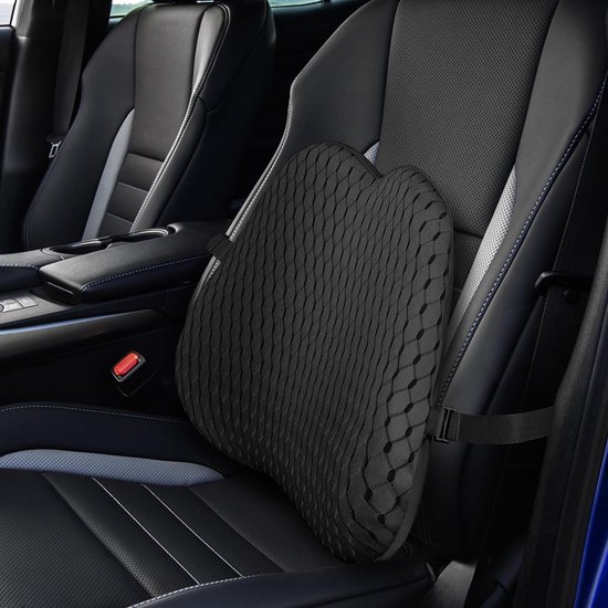 Foto: Auto rugsteunkussen premium geheugenschuim ergonomisch design universele pasvorm zwart