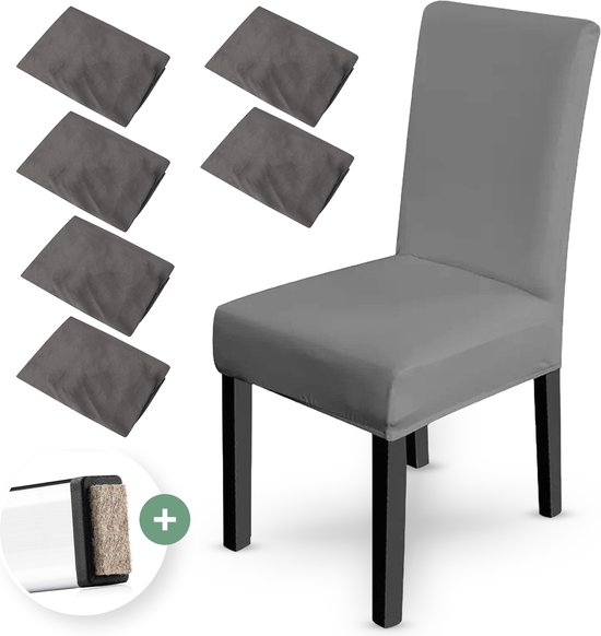 NOVOB® Housse de chaise gris (6 pièces + feutres de pieds) - Housses de siège pour chaises de salle à manger - Ensemble de housses de chaise - Parties de chaise - Housse de chaise - Stretch | Universel